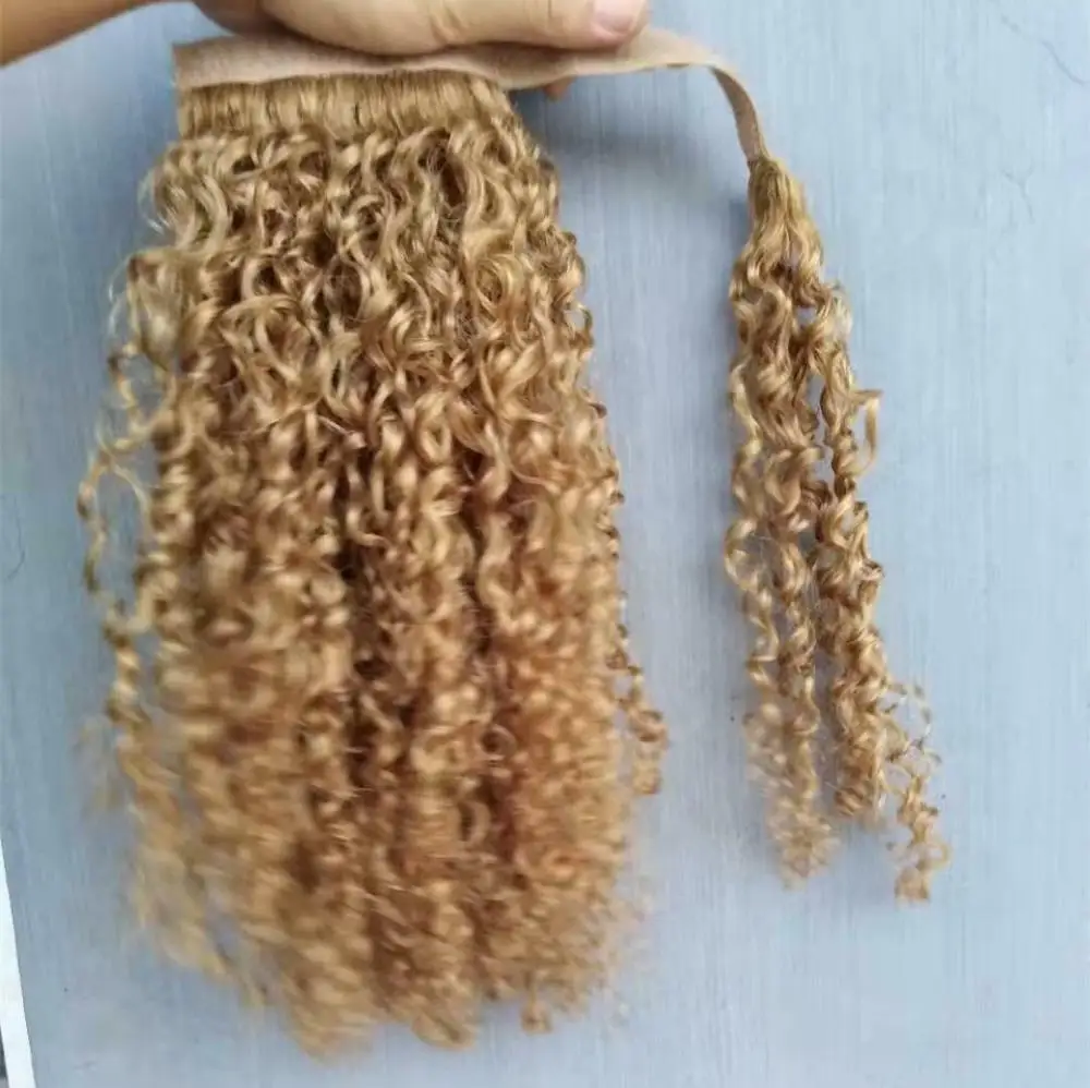 Kinky curly Brazilian human virgin hair Ponytail hair extensions clip in drawstring ponytails dark blonde 120g