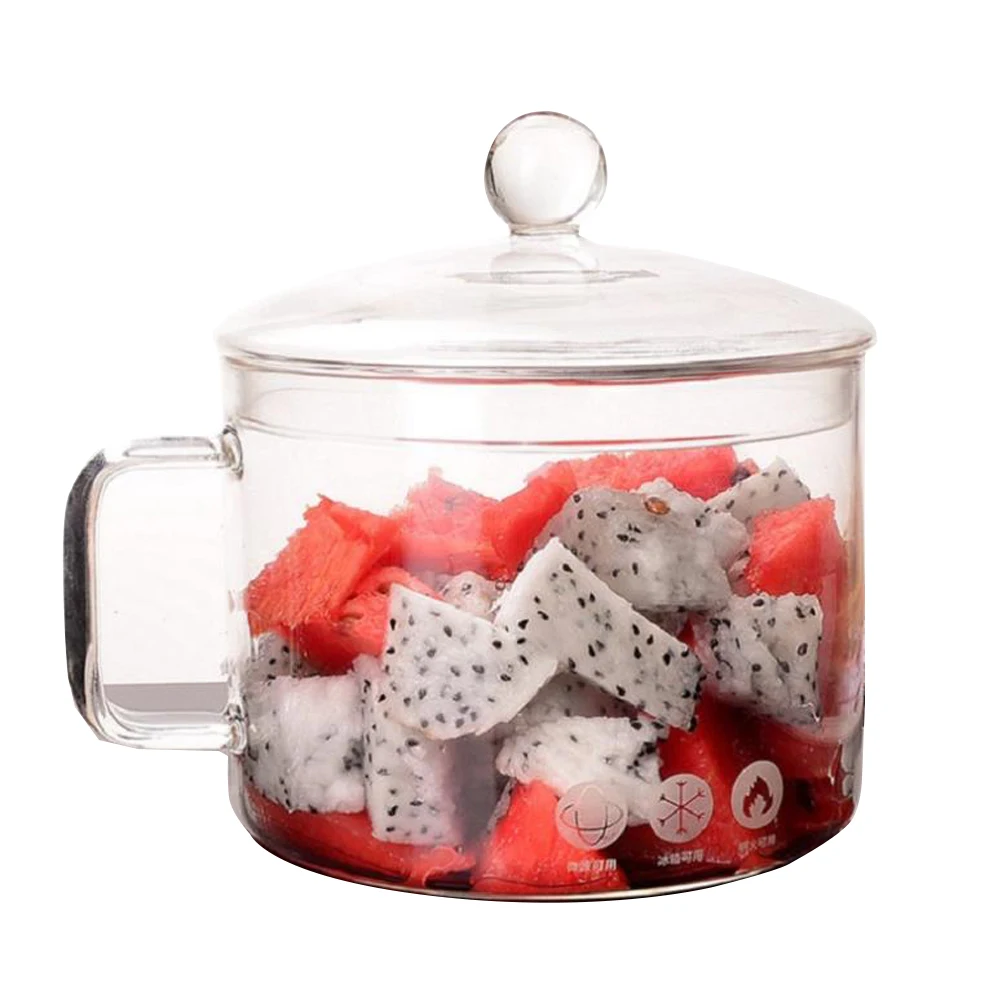 Japanese glass instant noodle bowl Steamable heated transparent salad bowl with lid