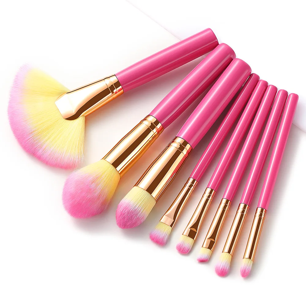 Hot selling pink color 8 pcs professional custom logo make up brush set for girl cosmetics