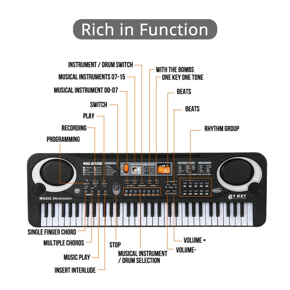 Digital Electronic Organ Keyboard Pianos Musical Instruments Electric Piano Kids Gift 61 Keys Piano