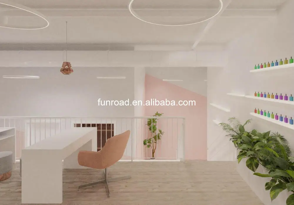 Modern design beauty nail salon store interior decoration / retail salon store idea with hair salon station