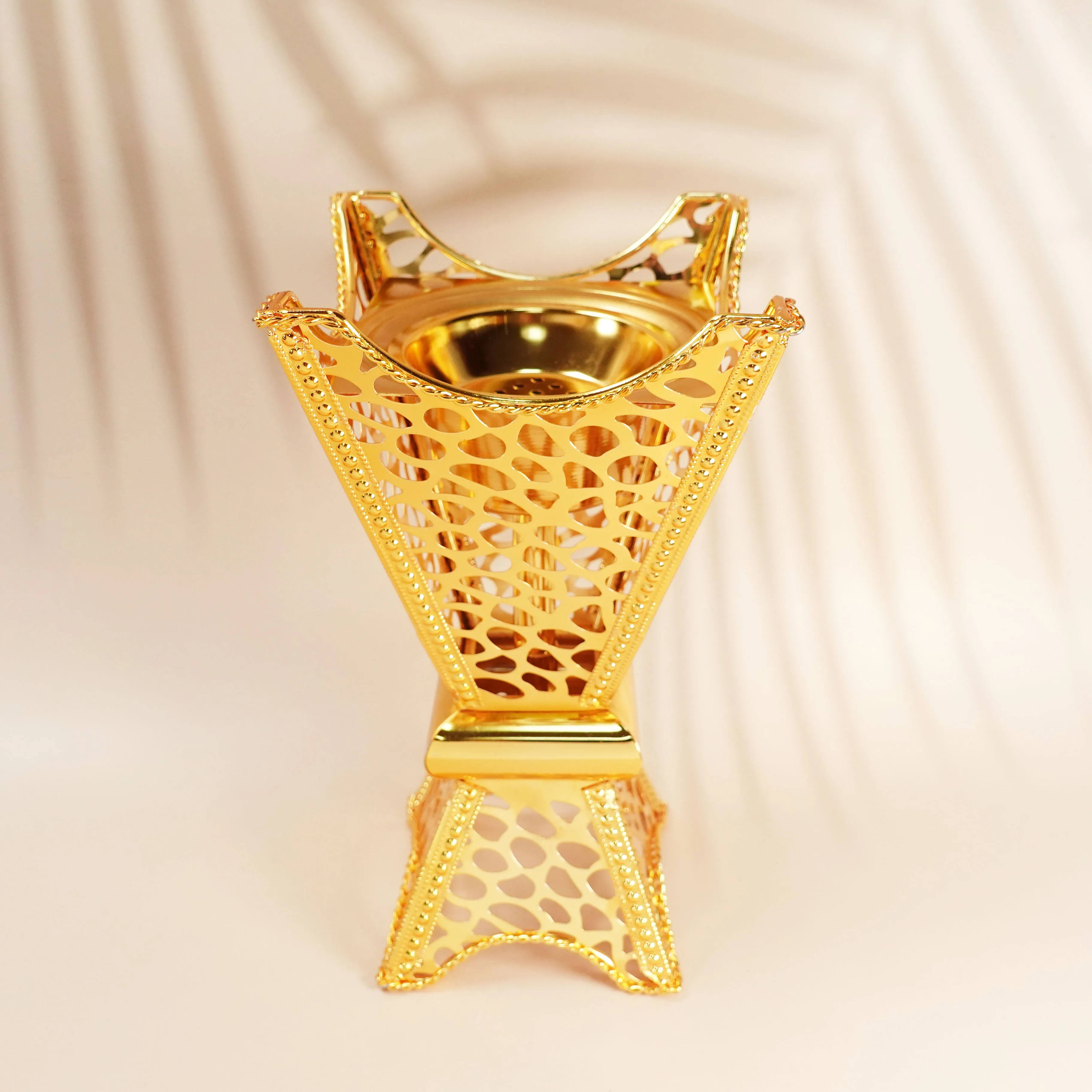 New type metal water diamond incense burner with golden hollow design Arabic incense burner