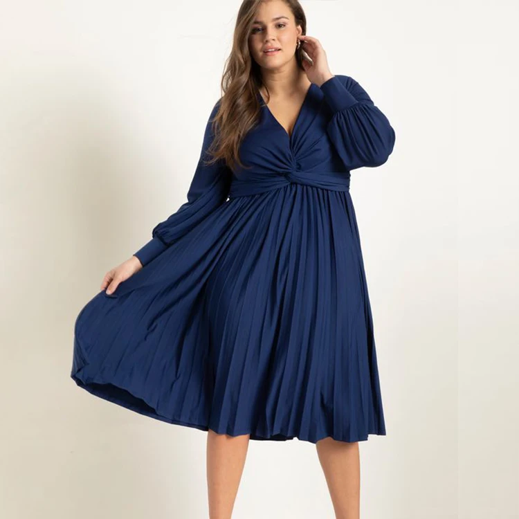 2022 Spring Summer Pleated Dresses Ladies Casual Plus Size Vestidos Long sleeve Chiffon Dress For Women