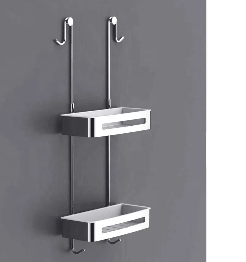 Best Selling Wall Mount Design Bathroom Shelves Chrome Multifunctional Double Layer Bathroom Shower Basket