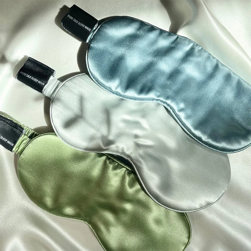 Factory custom embroidery logo silk eye mask with sleeping 100% mulberry silk sleep mask with box