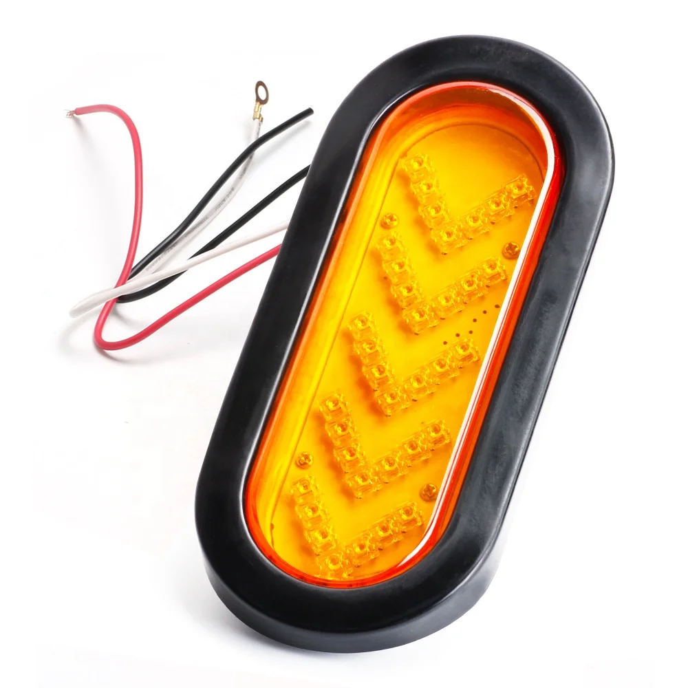 Amazon Hot selling truck bus oval shaped arrowhead 5050 bright 35LED 10-30v red amber colour tail light with plug