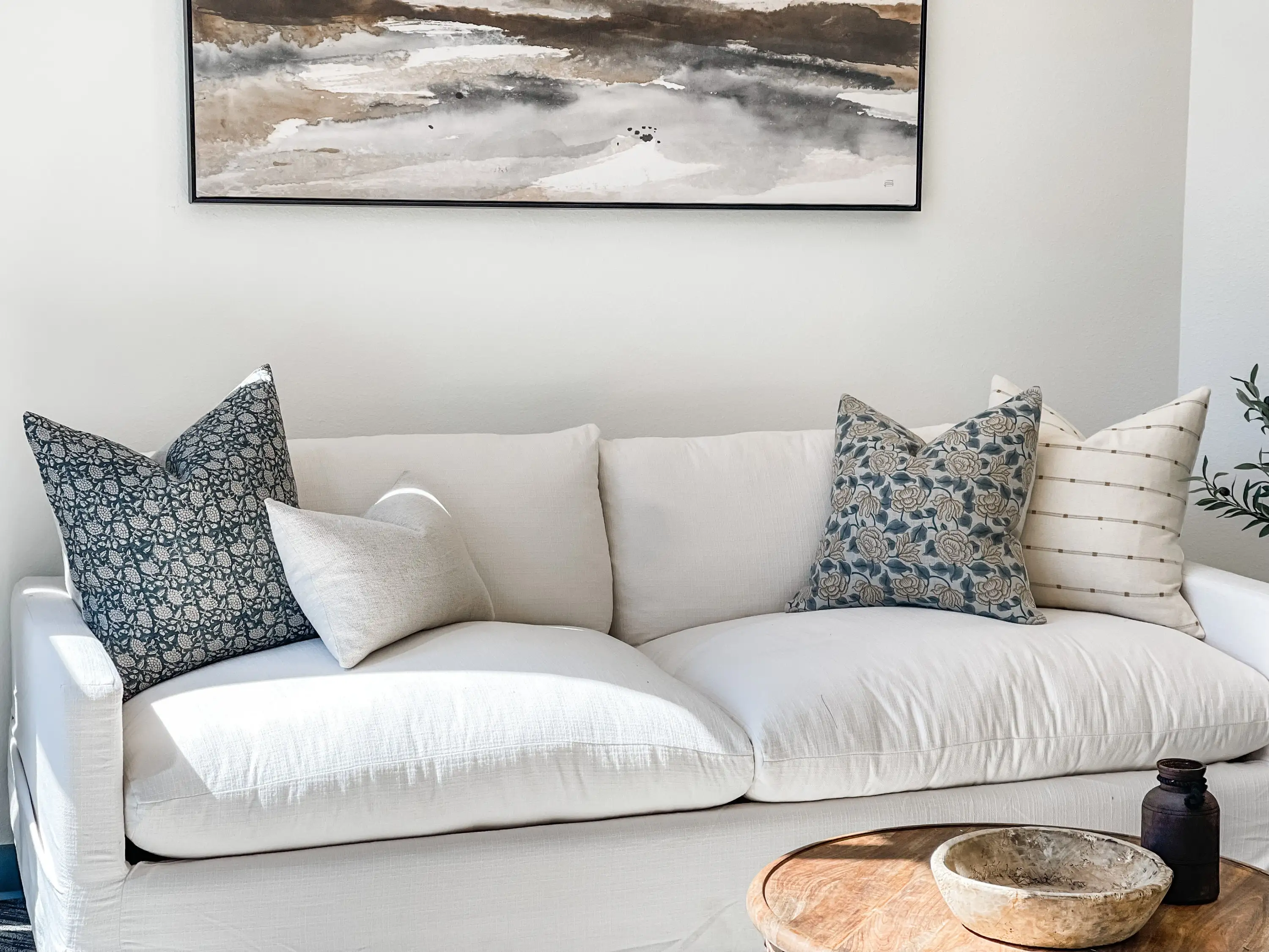 Custom Boho Throw Printed Floral Teal Blue With Mustard On Natural Linen Pillow Cover Cushion Covers Decorative Home