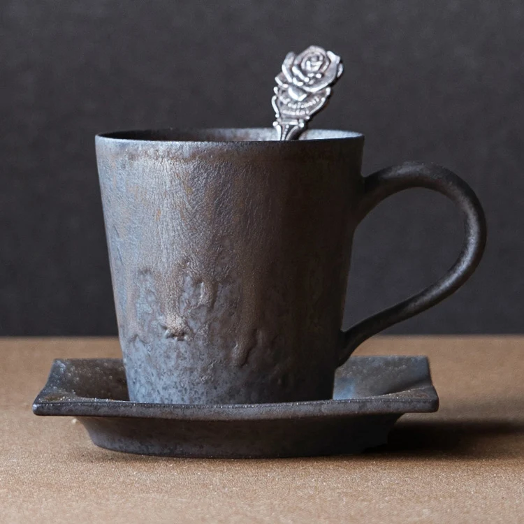 Горячая Распродажа фарфоровая кружка, керамическая чашка с блюдцем, керамическая кофейная кружка рустикального цвета для дома и офиса