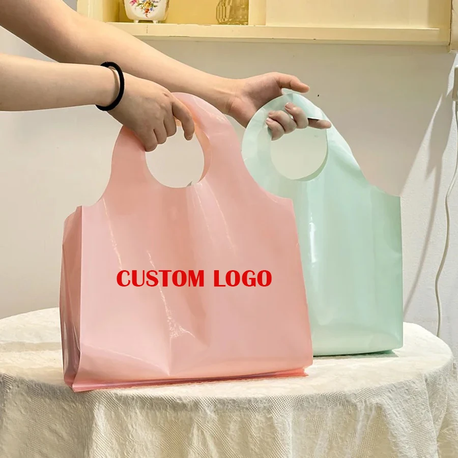 Personalized Light Colour Plastic Die Cut Circular Hole Carrier Shopping Packaging Bags