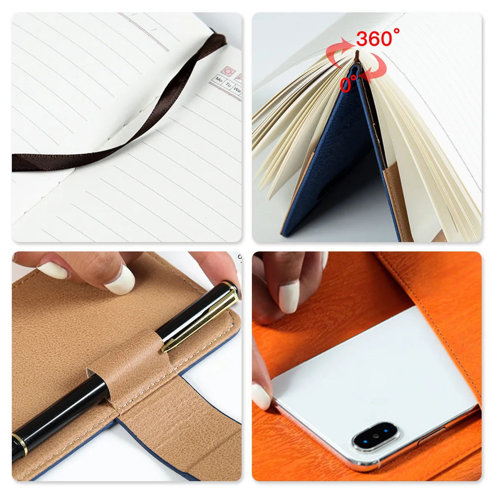 Custom Business Hardcover PU Leather A5 Journal Diary Pocket Notebook Gift Set