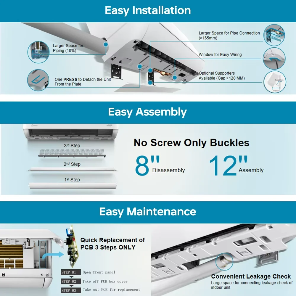 9000 12000 18000 24000 36000btu R454B Gas Refrigerant 24SEER2 Air Conditioner Smart Mini Split Air Conditioners Heat Pump