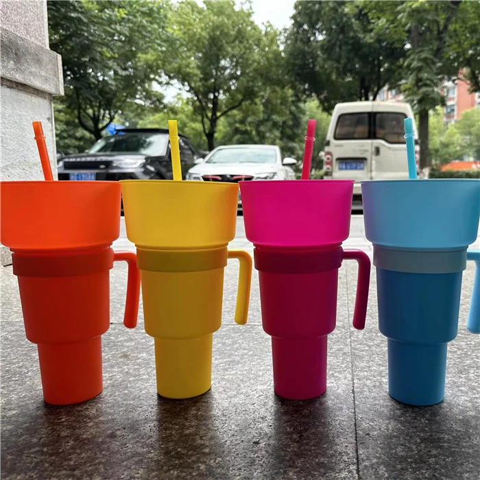 Custom Logo High Quality Food Grade Plastic  Custom Colorful Plastic 2 In 1 Snack And Drink Cup