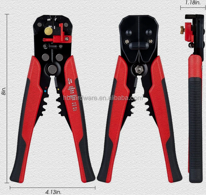 Automatic Wire Stripper 3-in-1 Multi 10-24 AWG 0.2~6.0 mm 8 Inch Self-Adjusting Electrician Cable Wire Clamp Crimp Strip Pliers