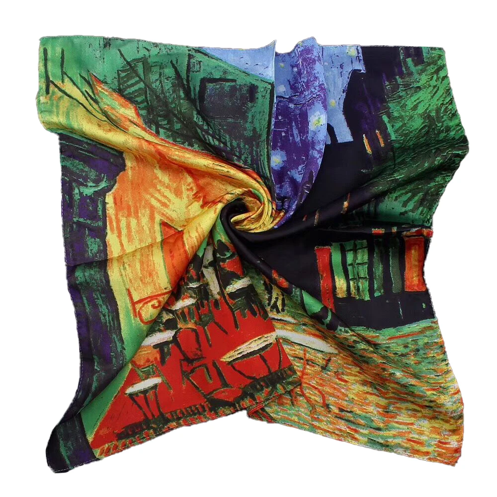 Silk Scarf Women Silky Scrunchie Square Edge Bag Handle Tie Printed Scarves Colored Hair Logo Custom Satin Head Scarfs