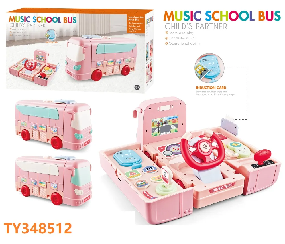 Multi-function Bus Car Toy  Simulation Steering Wheel Toy Deformation School Bus Educational Toy