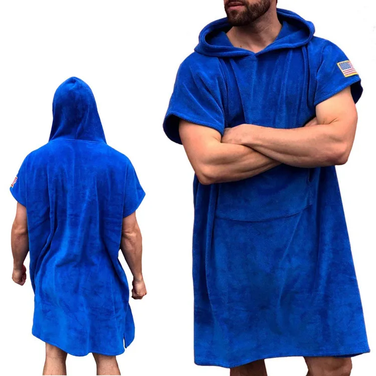 Adult Hooded Surf Changing Robe Poncho Beach Towel Waterproof With Zip