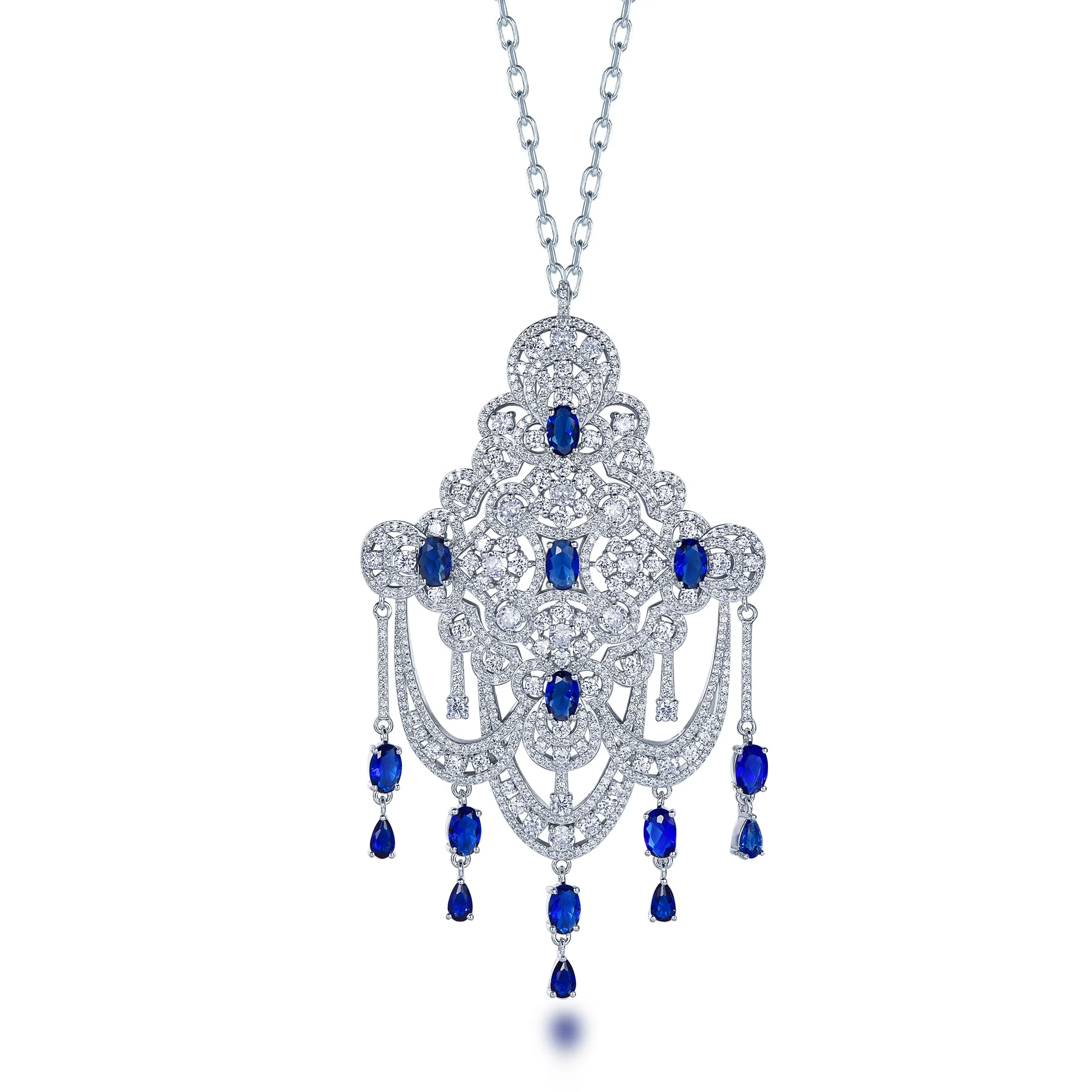 Ожерелье с кисточкой из серебра 925 пробы темно-синим сапфиром