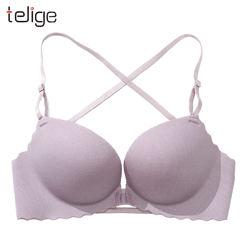 Telige Young Ladies Push up Padded bra Seamless Wireless Bra Front Closure Buckle
