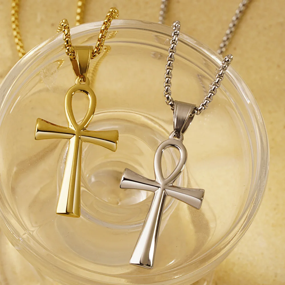 Custom Jewelry Ancient Egyptian Cross Of Life Simple Man Cross Stainless Steel Religious Necklace