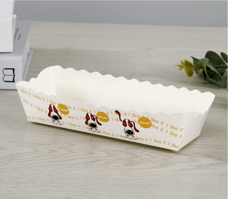 
Customized Take away Cheese hot dog boat box egg sausage disposable carton fried chicken piece cartoon pastry package 