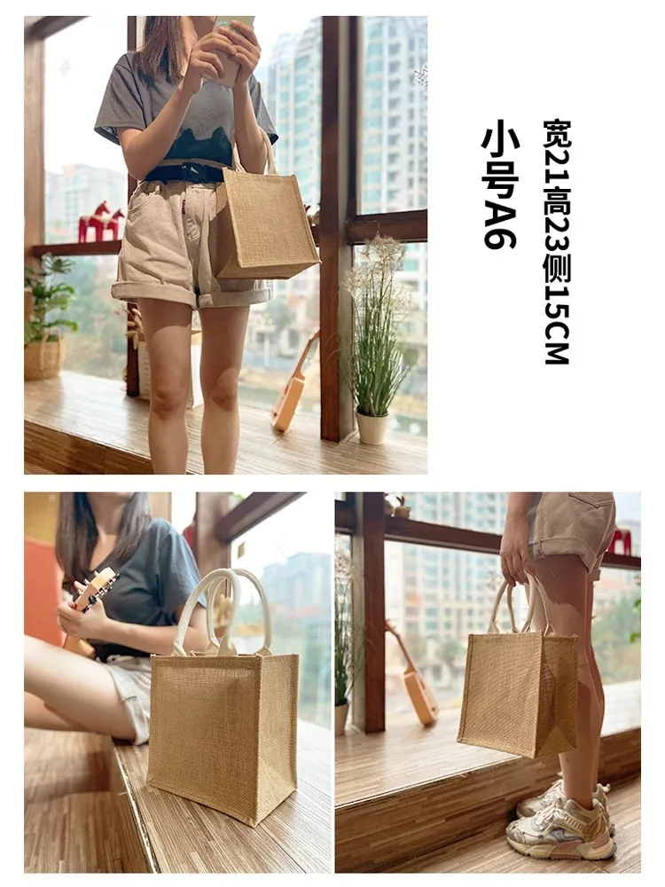 Women Handbag Shopping Small Cotton Burlap Sheer Bags With Logo Printing