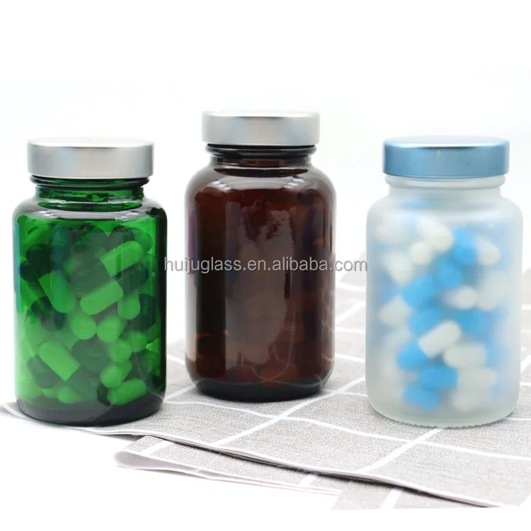 150 ml 120 ml 100 ml Amber frosted health care capsule wide mouth glass bottle clear glass pill vitamin bottle with screw cap