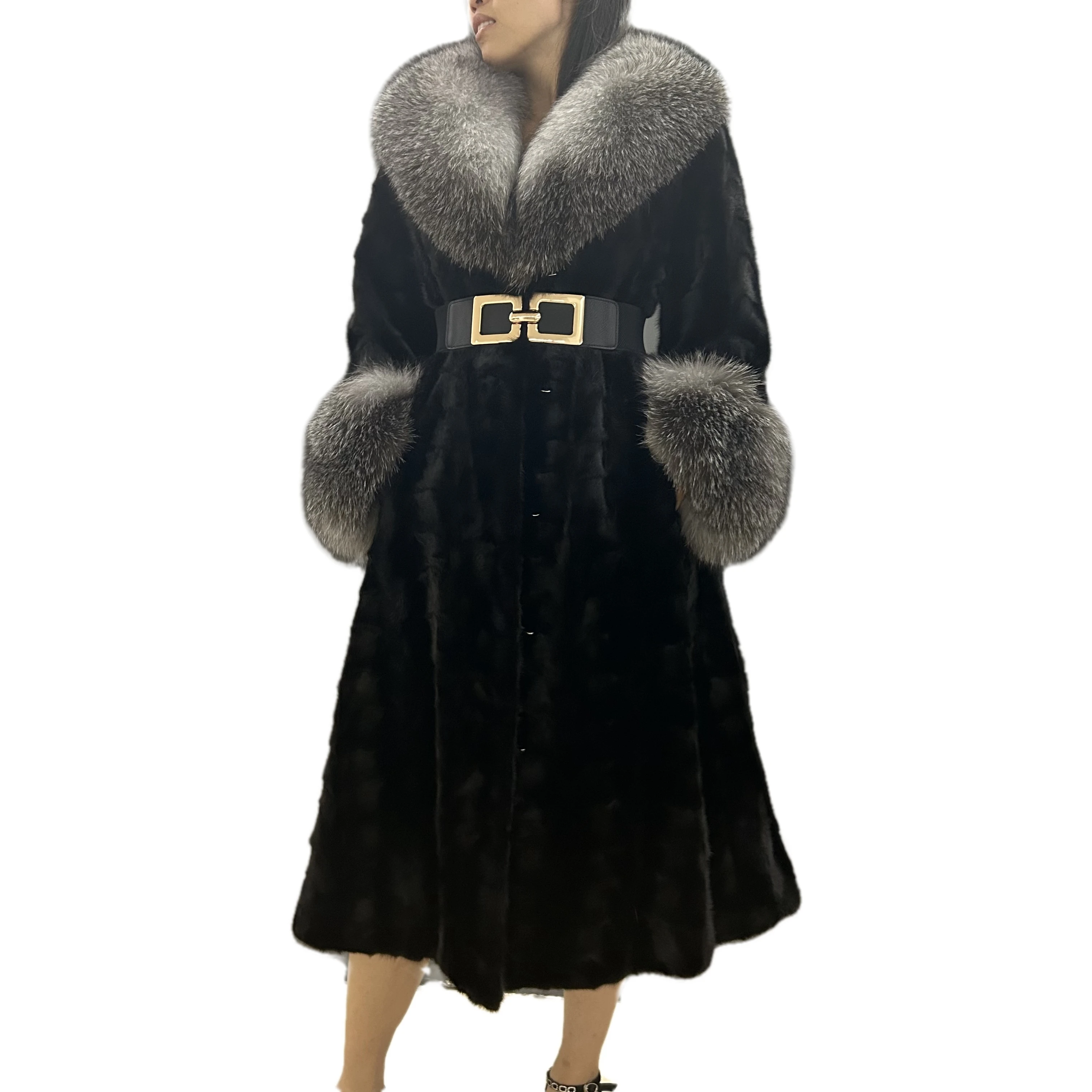 Women Winter Real Mink Fur Coat Warm Soft Vintage Clothes Plus Size Scallop Hem Jacket Genuine Natural Fur Mink Coats