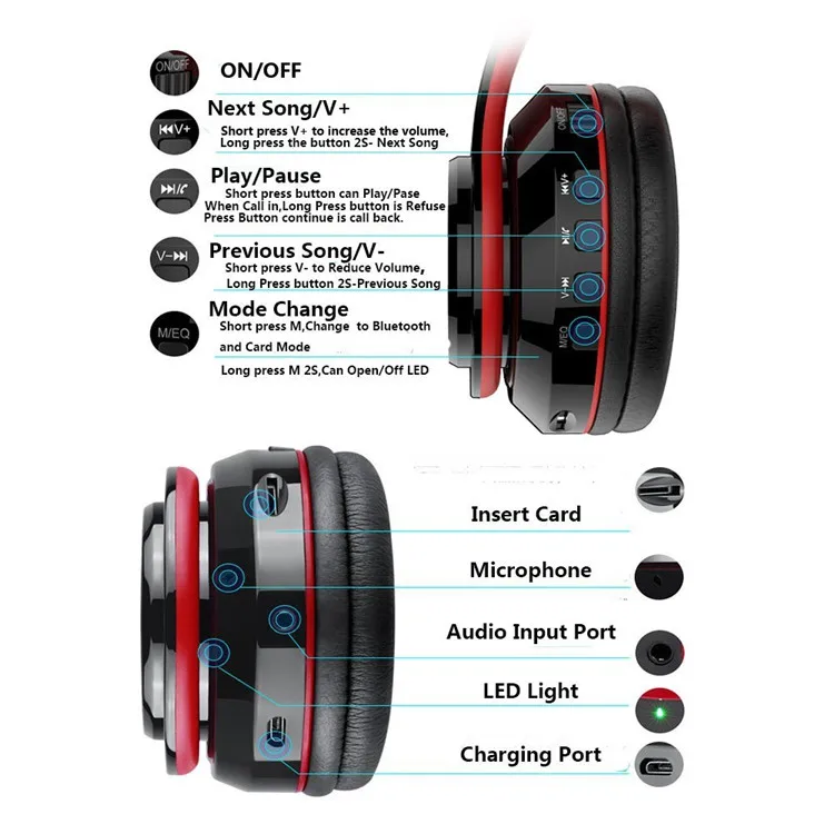 B39 LED light wireless headsets foldable gaming headphones with microphone TF card fone de ouvido auriculares