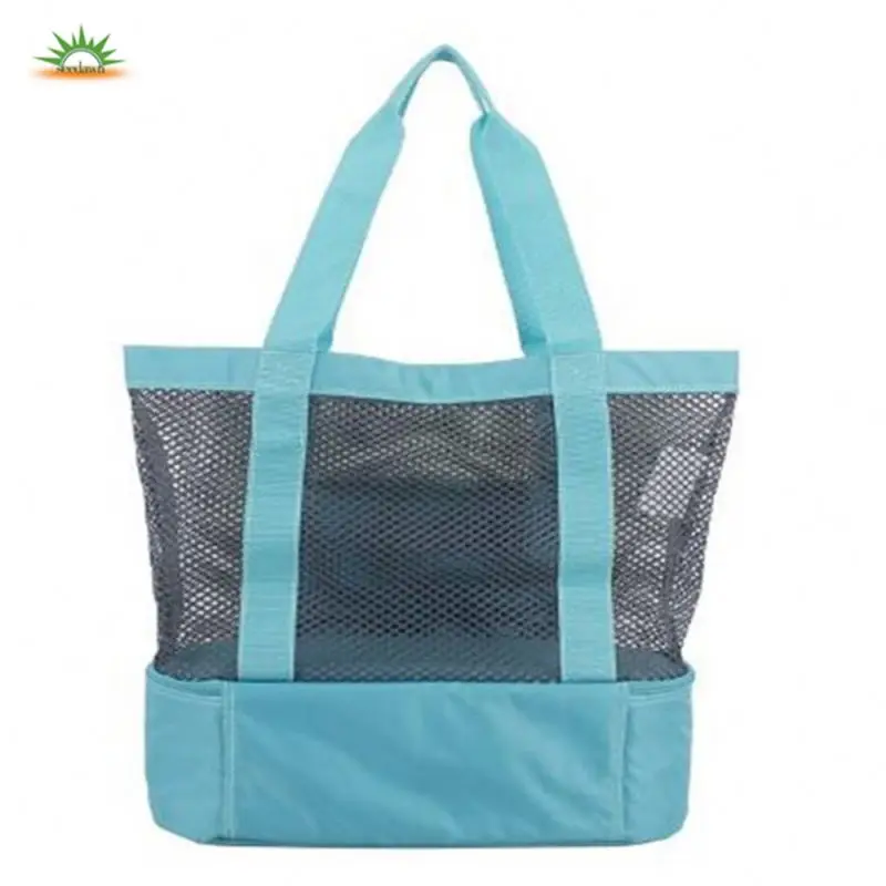 Multifunction Plastic Mesh Tote Beach Bag with Bottom Cooler Compartment