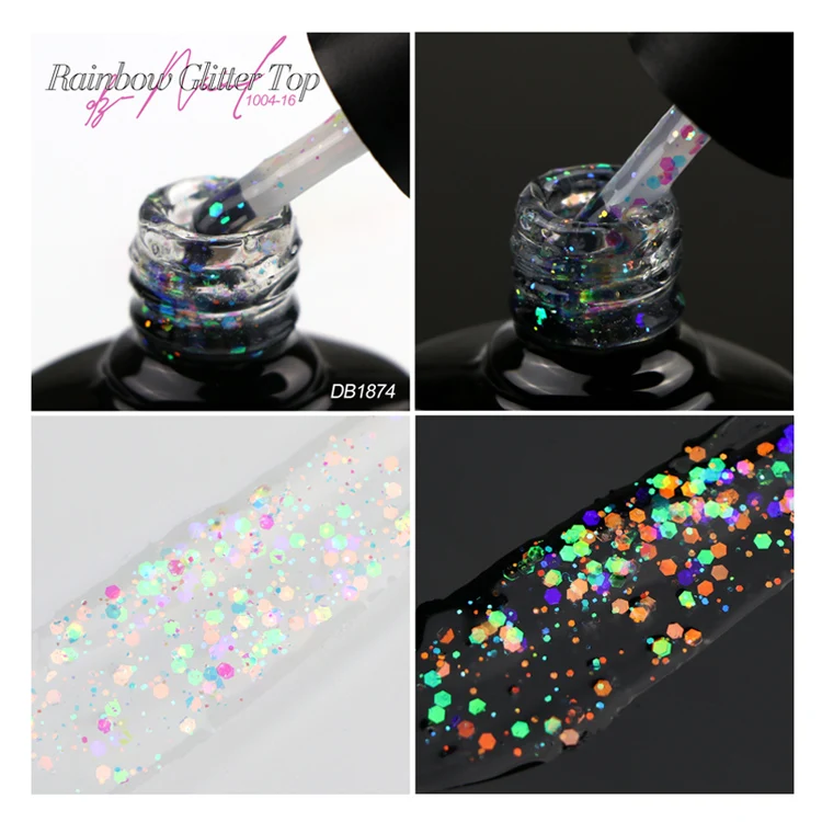 New Arrival Rainbow Sequins Top Coat Nail Gel Polish Coat More Glossy No Wipe Gel Top Coat