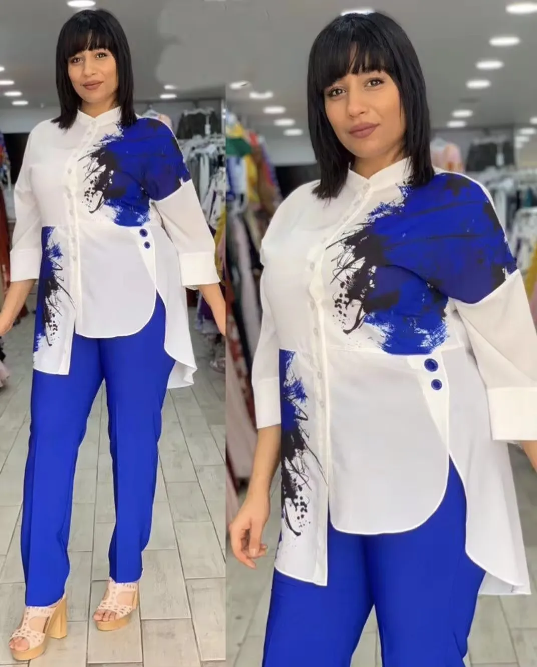 2 Piece Sets African Sets For Women New African Print Elastic Bazin Baggy Pants Rock Style Dashiki Sleeve Famous Suit For Lady