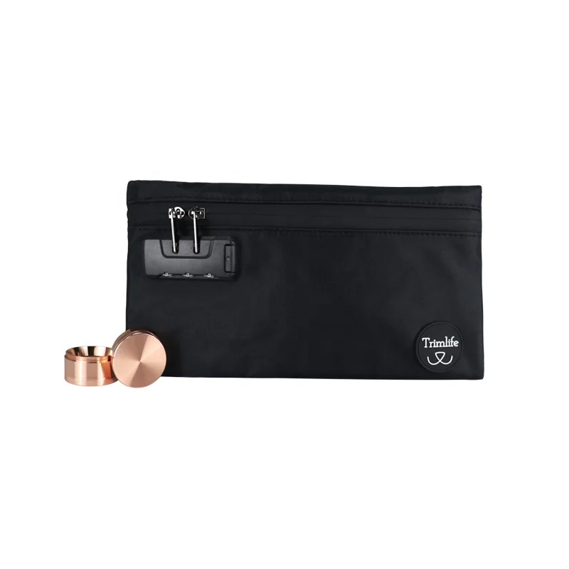 carbon glass pipes bag smoking smell proof polyester no smelly bag with Combo lock