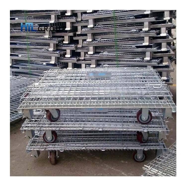 Galvanized warehouse mining industry durable metal mesh container on wheels