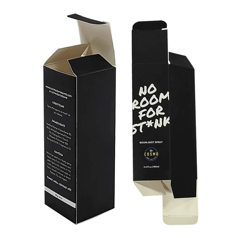 Custom Cosmetic Lipsticks Small Black Auto Buckle Bottom White Card Paper Boxes Reverse Straight Gift Tuck Top End Box