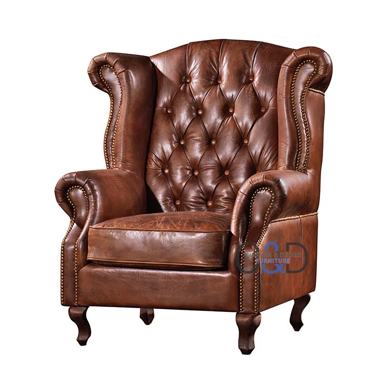 antique chesterfield wing leather office chair