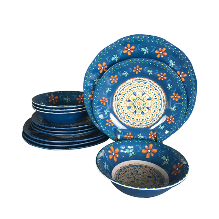 European antique inside flower printing round shape melamine flat bowls