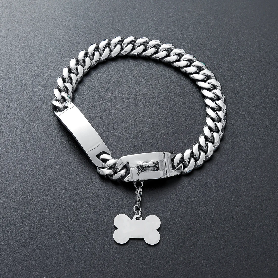 2023 Amazon Wholesale New Style Customized Pet ID Tag Cuban Chain 18mm Metal Pitbull Dog Collars Collar Gold