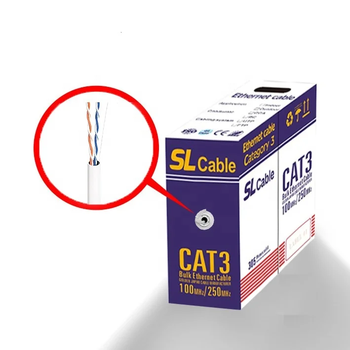 Низкая цена Крытый CAT3 24AWG 0.5CU/CCA UTP, FTP, SFTP 1000ft 305 м телефонный кабель ethernet через интернет