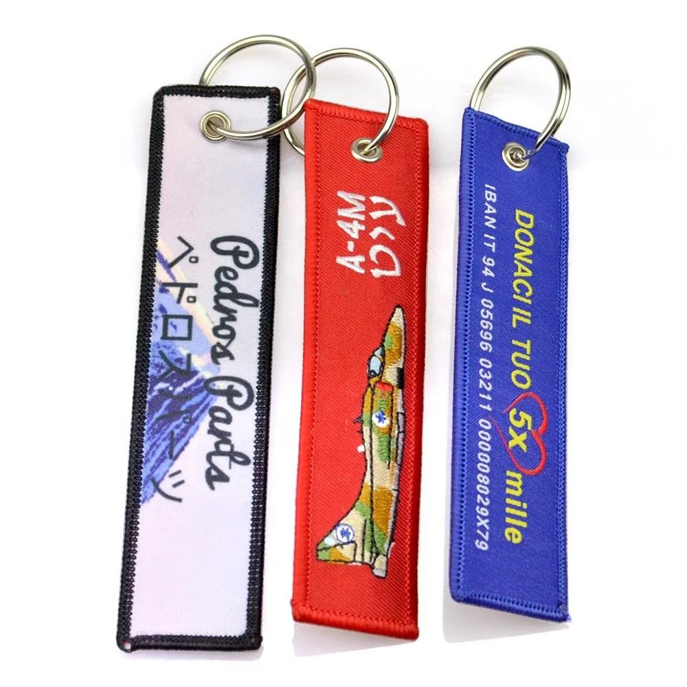 Wholesale Anime Custom Fabric Woven Embroidery Keychain Embroidered Hotel Bike Car Key tag