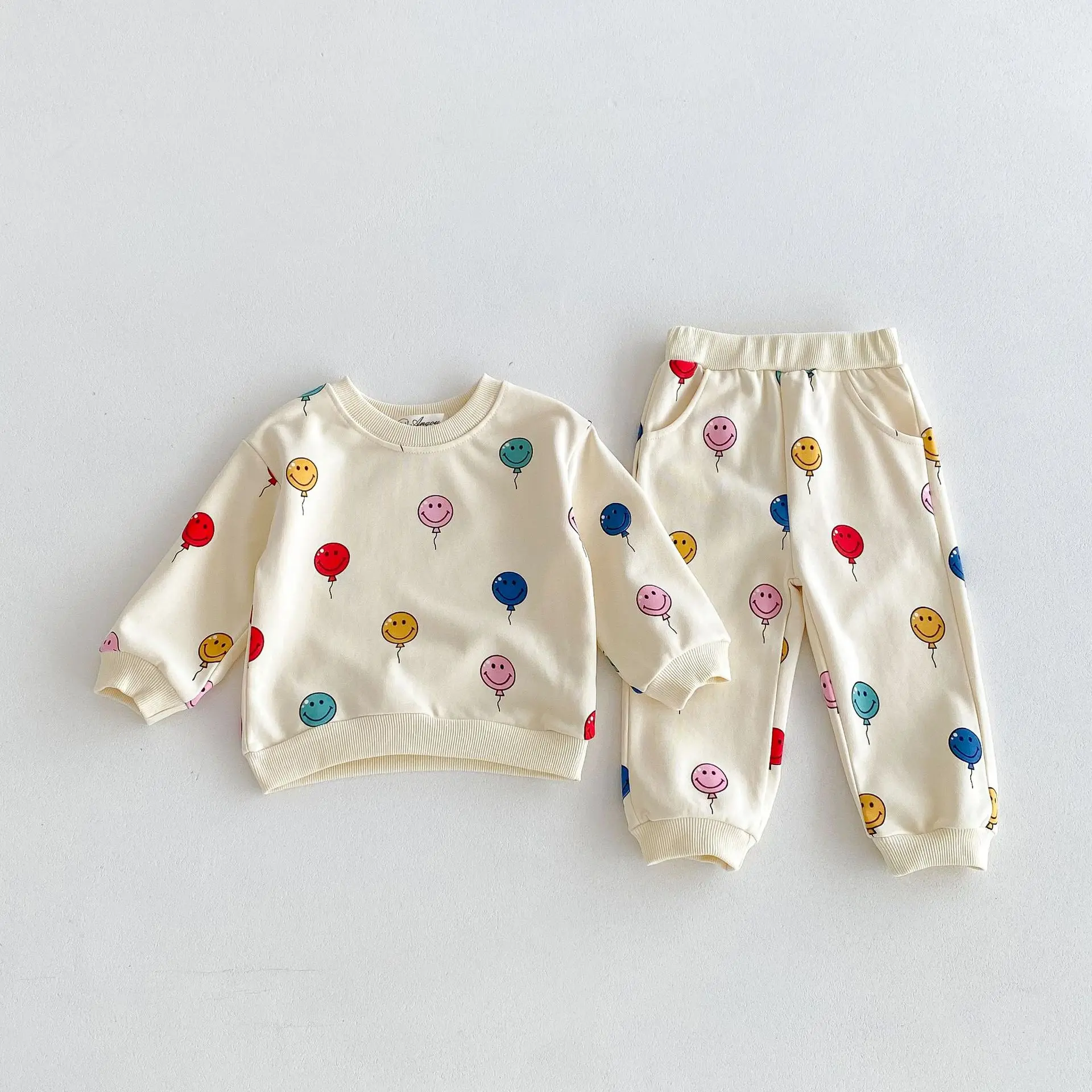 Ins Popular Spring Autumn Kids Hoodies Suits 2pcs Cartoon Print Cute Unisex Baby Clothing Sets