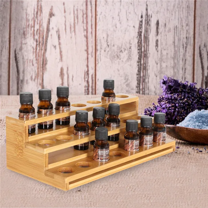 
Natural Bamboo Nail Polish Display Holder Essential Oils Storage Rack spice rack 21 Slots for 5ml 10ml Bottles 