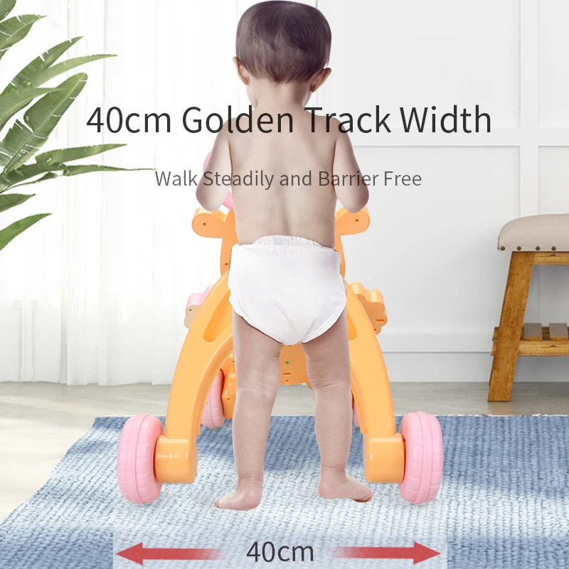 FiveStar New Arrival 4 Wheels Cute Toy Education Learning Cartoon Musical Toys Push Walker Sit-to-stand Learning Walker Kids