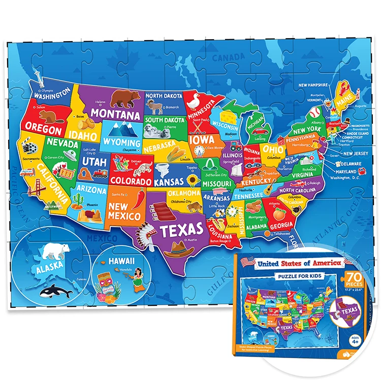 ULi 70 Pieces Manufacturers United States Map Puzzle Children Jigsaw World USA Map Puzzle For Kids Learning