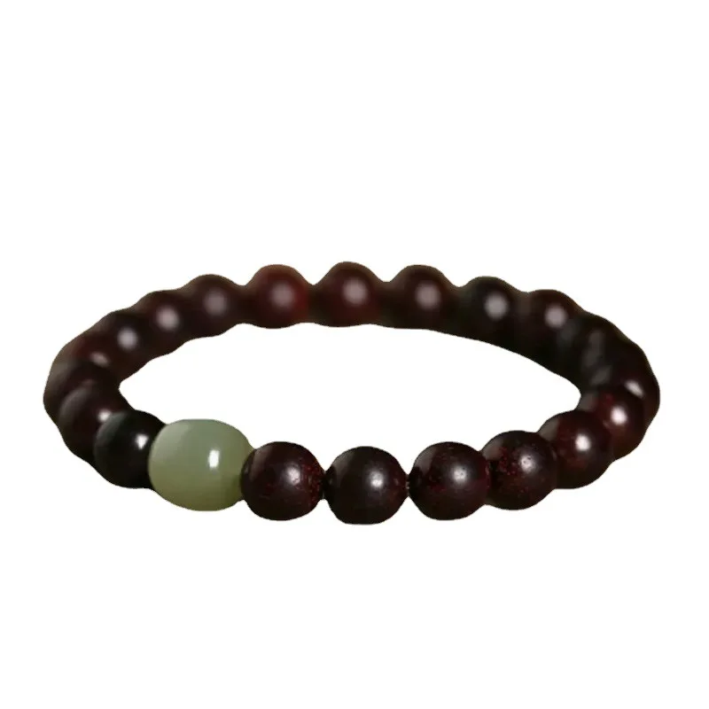 Natural small leaf rosewood bracelet couple style bracelet Female Ebony sandalwood jewelry and jade top bead bracelet