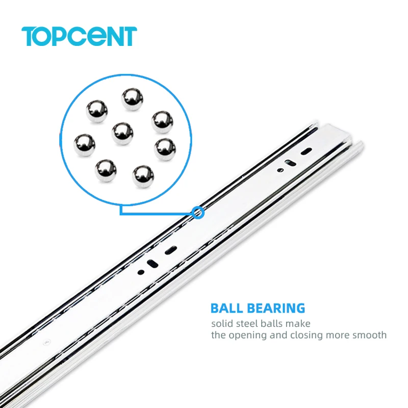 TOPCENT Tandem Box Push To Open Drawer Slides Full Extension Ball Bearing Drawer Slide With High Click