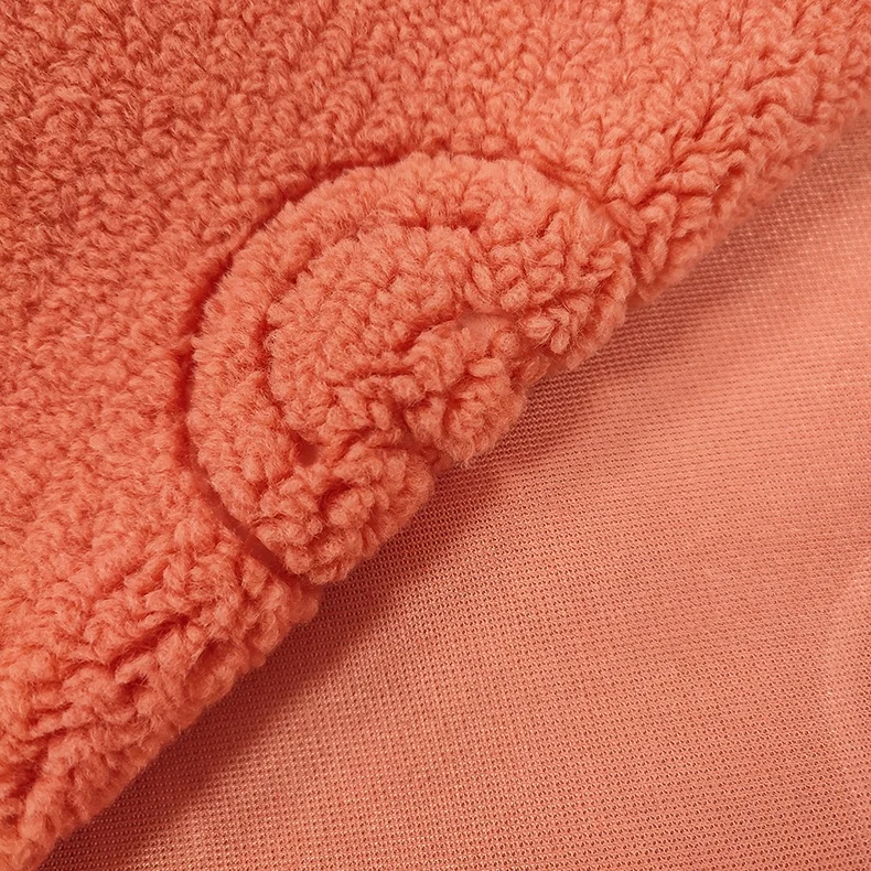 Smiling face design fleece sherpa solid plain color embossed garment sherpa fabric