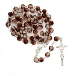 2022 Wholesale Holy Religion 8mm Glass Beads Rosaries Catholic Gifts Cross Pendant Rosary Necklace