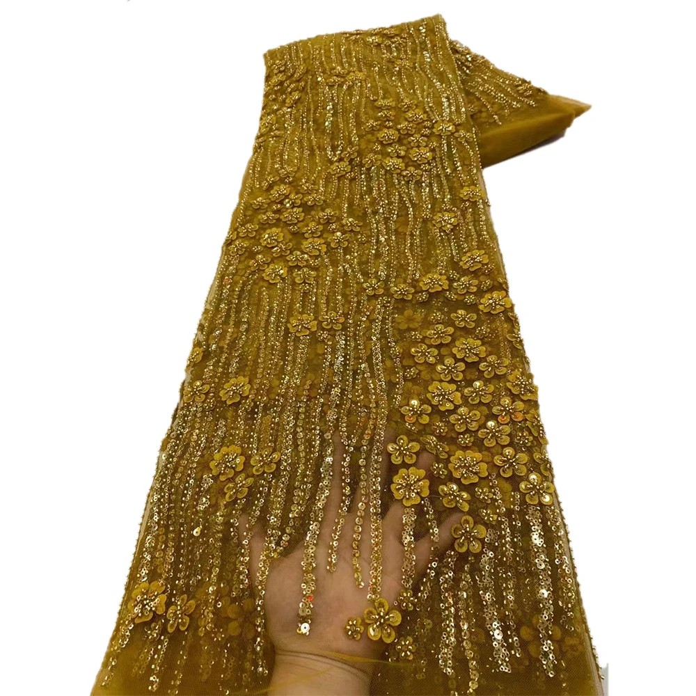 NI.AI New High Quality Sequence Lace Bridal Sequin Beads Wedding Lace Fabric Beaded Lace Fabric for Dress