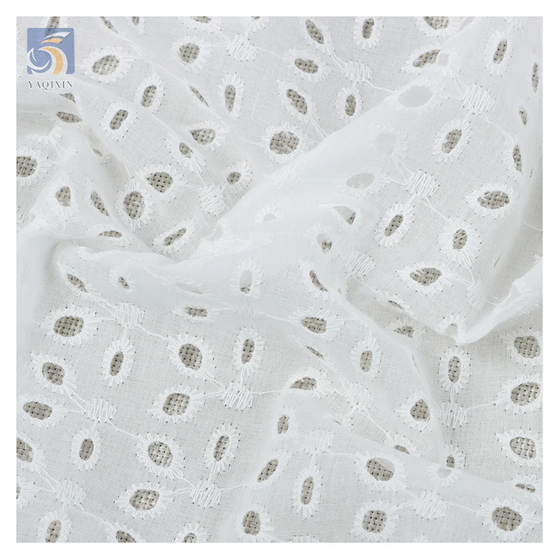High Quality White Dry Cotton Lace Fabric Eyelet Embroidery Cotton Swiss Voile Lace Fabric for Blouse