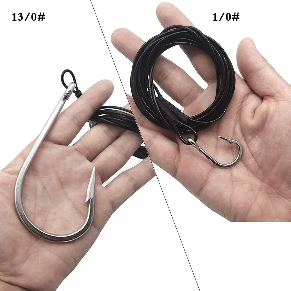 Big Game Fishing Hooks 400lb Trolling Casting Tuna Jig Rig Nylon Coated Cable Steel Wire Leader Saltwater Shark Toothy Fishhooks